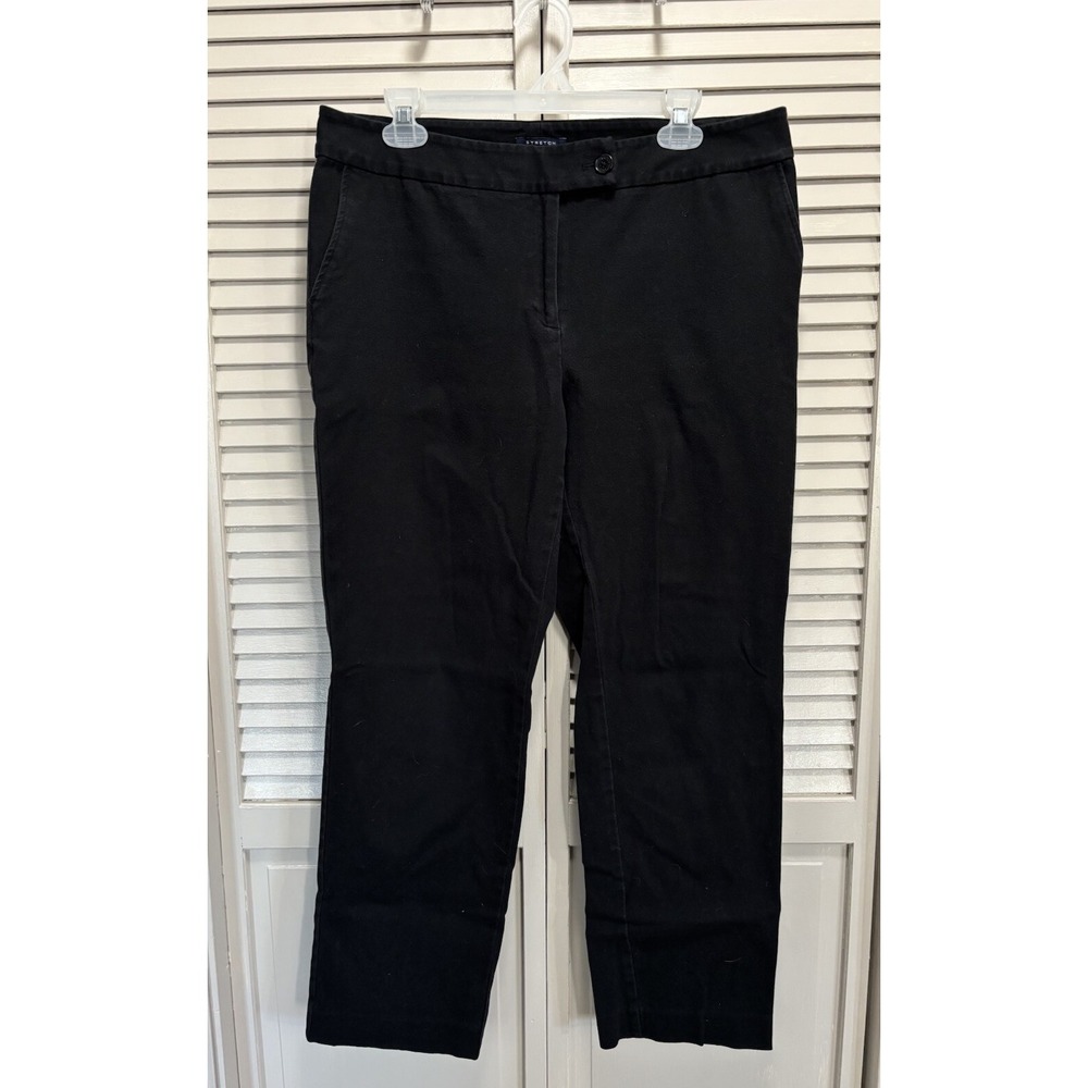 Jones Of New York Straight Black Pants Mid Rise Button Zip Pocket Size 12